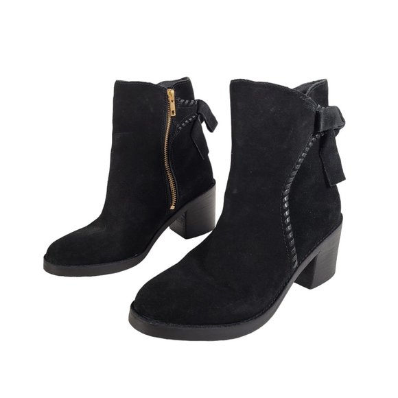 UGG FRAISE Black Suede Leather Whipstitch Back Bow Boot Women Size 7 - Picture 2 of 15